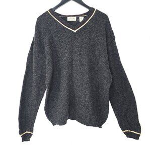 Vintage St. John's Bay Charcoal Grey Black V Neck Fuzzy Wool Jumper  Sweater